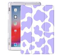 Idocolors Purple Cow Pad Case White Case for 9th Generation ipad Cute Girly Anti-Scratch Shockproof with Pencil Holder Smart Trifold Stand Case(Model Number: A2602/A2603/A2604/A2605)