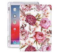 Idocolors Red Rose Flower Pad Case for 10.5" iPad Pro 2017 / iPad Air 3 Cute Flower Girly Anti-Scratch Shockproof with Pencil Holder Lightweight Smart Trifold Stand Case(Model Number:A1701 A1709 A1852