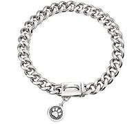 iDofas 15mm Silver Cuban Link Collar with Snap Buckle Silver Plated Stainless Steel Metal Dog Collars for Puppy Small Medium Large Dogs Included