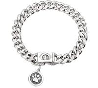 iDofas Dog Chain Collars Cuban Link Dog Collar Design Buckle with Bell & Dog Tag Stainless Steel Metal 10mm Gold Silver Dog Collar for Puppy Small Medium Large Dogs (Silver/12)