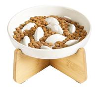 IDOGCHEW Cat Bowl Slow Feeder Ceramic Elevated Raised Anti-Gulping Anti Vomiting, Puzzle Feeder for Wet Food Dry Food Slow Eating Healthy Diet Feeding Pet Bowls with Stand