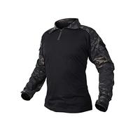 IDOGEAR Men G3 Combat Shirt with Elbow Pads Rapid Shirts 1/4 Zip Long Sleeve Tactical Military Airsoft Clothing with Pockets (Multi-camo Black, Small)