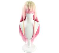 Idol Cosplay Wig Golden Mix Pink Hair Wig Long Straight Wig with Bangs Heat Resistant Cosplay Show Wigs 31 IN (Golden Mix Pink)