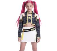 Idol Group Costumes for Kids,Girls Hunter Star Print Stage Costume 3PCS Performance Outfits for Halloween Cosplay,Girls Anime Hunters Outfits Halloween Costumes,Birthday Party Cosplay (I, 3-4 Years)