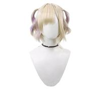 Idol Wig Golden Mix Purple Hair Wig Short Curly Wig Layered Wig with Bangs Heat Resistant Cosplay Show Wigs