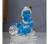 Idolkart Pure 999 Silver Coated Lord Krishna Idol, Handcrafted Laddu Gopal Murti, Baby Krishna Statue for Home Decor- kanha ji ki murti Idol for Pooja Room - Krishna Idol Big Size - 3 Inch, Idol