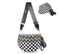 idoltimes Checkered Crossbody Bag,Nylon Bum Bags for Women Crossbody,Spacious Sling Bag Purse Fanny Packs with Shoulder Strap, Blackwhite, Sport