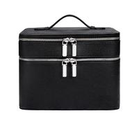 idoltimes Makeup Case, Large Capacity Waterproof Double Layer Cosmetic Bag with Removable Divider, Double Compartment Brush Organizer, Multi-Functional Travel Organizer, Black