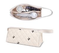 idoltimes Quilted Hair Tools Travel Bag, Compatible with Dyson Airwrap Styler, Portable Cotton Floral Organizer Case for Shark FlexStyle Attachments Storage, Black Bow