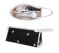 idoltimes Quilted Hair Tools Travel Bag, Compatible with Dyson Airwrap Styler, Portable Cotton Floral Organizer Case for Shark FlexStyle Attachments Storage, White Bow