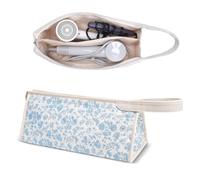 idoltimes Quilted Hair Tools Travel Bag, Compatible with Dyson Airwrap Styler, Portable Cotton Floral Organizer Case for Shark FlexStyle Attachments Storage, Blue Flower