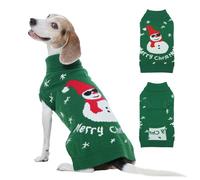 IDOMIK Christmas Dog Sweater, Snowman Dog Christmas Sweaters with Harness Hole, Turtleneck Warm Sweaters for Boy Girl Dogs, Thick Knitted Pet Sweatshirt for Fall Winter,Green,L