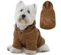 IDOMIK Fuzzy Dog Sweater with Adjustable Hood, Warm Fleece Dog Sweater Hoodie with Harness Hole & Pocket, Pullover Sweaters for Small Dogs, Fuzzy Hooded Sweatshirt for Fall Winter Christmas,Brown,XS
