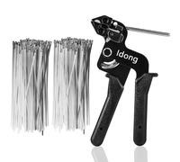 Idong 200PCS Stainless Steel Cable Ties and Metal tie wrap Gun, Zip Tie Tool,Cable Tie Gun, 4.6 * 270mm Stainless Steel Cable Ties (CT02 kit)