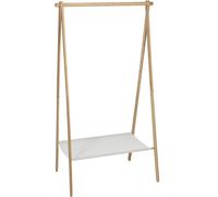 idooka Bamboo Clothes Rack w/Textile Shoe Shelf - Adult/Kids Clothes Rail W86cm x D57cm x H155cm - Lightweight Foldable Coat Stand w/Shoe Rack 3.265kg - Open Bedroom Wardrobes for Bedroom Storage