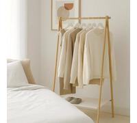 idooka Bamboo Clothes Rack w/Textile Shoe Shelf - Adult/Kids Clothes Rail W86cm x D57cm x H155cm - Lightweight Foldable Coat Stand w/Shoe Rack 3.265kg - Open Bedroom Wardrobes for Bedroom Storage