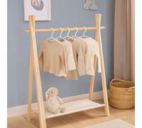 idooka Kids Pine Wood Clothes Rails for Girls, Boys & Baby Nursery - Mini Coat Stand w/Canvas Shoe Rack - Childrens Wardrobes for Bedroom Storage