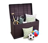 Idooka Large 340L Plastic Garden Storage Box Grey Faux Wood Panelling Design