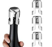 iDopick 3 Pack Champagne Stoppers with Stainless Steel Bottle Sealer with Food Grade Silicone Leak Proof Sealer Stopper Keep Fresh Suitable for Champagne, Cava, Prosecco and Sparkling(Silver)