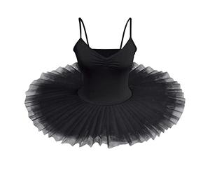IDOPIP Ballet Leotards for Women Swan Lake Ballerina Costume Camisole Skirted Leotard Professional Adult Swan Ballet Tutu Skirt Hard Organdy Platter Performance Skirt for Practice Black X-Large