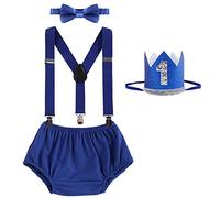 IDOPIP Cake Smash Outfit Baby Boys 1st/2nd/3rd Birthday Party Costume Newborn Infant Toddler Bloomers Shorts Pants + Adjustable Y Back Suspenders Braces + Bow Tie for Kids Photo Shoot
