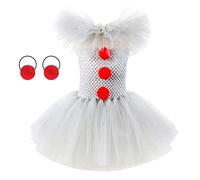 IDOPIP Clown Costume for Girls IT Movie Chapter 2 Pennywise Costume Little Clown Handmade Tutu Dress + Hair Hoop for Halloween Carnival Birthday Cosplay Dress Up Gray 8-9 Years