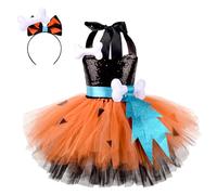 IDOPIP Halloween Costumes for Kids : Girls Cavegirl Costume Flintstone Halter Sequins Tulle Dress Role Play Cosplay - Dress Up Party Carnival Black 9/10