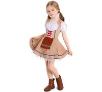 IDOPIP Kid Girls Bavarian Beer Girl Oktoberfest Costume Traditional Outfit German, Irish Maid Cosplay Brown L