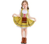 IDOPIP Kid Girls Bavarian Beer Girl Oktoberfest Costume Traditional Outfit German, Irish Maid Cosplay Yellow M