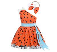 IDOPIP Kids Baby Bam Bam Costume Pebbles Flintstone Costume Caveman Cavegirl Historical Stone Age 1st Birthday Outfit for Girls for Halloween Cosplay Dress Up Photo Shoot Orange-Girls 18-24 Months