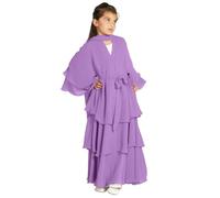 IDOPIP Kids Prayer Dress Muslim Cardigan for Girls Long Sleeve Abaya with Hijab Islamic Dubai Casual Ramadan Party Chiffon Kaftan Robe Purple 4-5 Years