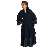 IDOPIP Kids Prayer Dress Muslim Cardigan for Girls Long Sleeve Abaya with Hijab Islamic Dubai Casual Ramadan Party Chiffon Kaftan Robe Black 7-8 Years