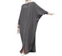 IDOPIP Muslim Dresses for Women Long Sleeve Islamic Ramadan Abaya Dubai Kaftan Robe Loose Casual Modest Arabic Prayer Clothes, Dark Gray, One Size