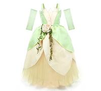 IDOPIP Princess Tiana Costume for Girls Kids Tinkerbell Costume Fairy Princess Dress with Sleevelet for Birthday Halloween Carnival Cosplsy the Frog Fancy Dress Up Light Green 10-11 Years