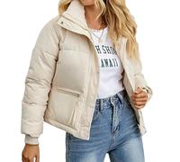 IDOPIP Winter Puffer Jackets for Women Cropped : Warm Lightweight Thermal Coat, Insulated Quilted Parka Without Hood Outwear Outdoor Ski Hiking Jackets