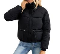 IDOPIP Winter Puffer Jackets for Women Cropped : Warm Lightweight Thermal Coat, Insulated Quilted Parka Without Hood Outwear Outdoor Ski Hiking Jackets