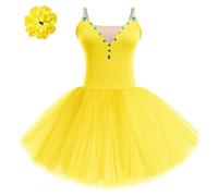 IDOPIP Women Adult Swan Lake Costumes Sequin Rhinestone Camisole Professional Swan Ballet Tutu Skirt Puffy Tulle Performance Leotard Skirt with Flower Hair Clip Ballerina Skating Costume Yellow L