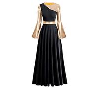 IDOPIP Women Liturgical Worship Praise Lyrical Dance Dress Long Sleeve Maxi Swing Ceremony Prayer Ballet Gowns Ballroom Dancewear Black M