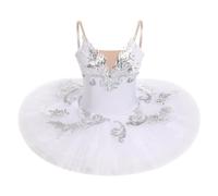 IDOPIP Women Swan Lake Dance Ballerina Costume Ballet Tutu Dress Princess Dress Camisole Skirted Leotards with Sequin Feather Practice Performance White XXL