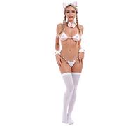 IDOPIP Women's Cosplay Lingerie Set Japanese Anime Cat Costume Sexy Outfits for Cosplay Party, Halloween, Carnival White 01 One Size