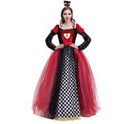 IDOPIP Women's Heart Queen Costume Red Dress Cosplay Costume with Mini Crown Alice in Wonderland Carnival Queen of Hearts Costume for Halloween Cosplay Party Red Tulle XL