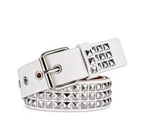Idopy Women`s Men`s Punk Rock Star Snap On Studded Faux Leather Belt (2365 White)