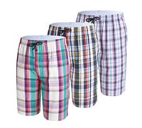 IDORIC Men's Pyjama Shorts 2-3 Pack Cotton Nightwear Checked Lounge Bottoms Shorts Two Pockets Comfortable Pyjama Mens Sizes M - 2XL（Set3/3P/XXL）