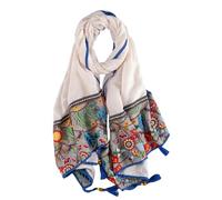 IDOTSEZU scarf for women uk Women'S Scarf Ethnic Style Shawl Scarf Retro Embroidery Scarf Cotton And Linen Spring And Autumn Gauze Scarf-Beige