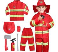 IDOTTA Kids Fireman Costume with Firefighter Outfit for Role Play Halloween Costume Toys Accessories Set
