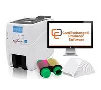 idproductsuk Pointman Nuvia N15 Single Side ID card printer bundle, with 100 card hopper feed including YMCKO Colour Ribbon 100 PVC Cards and design software to start your card printing