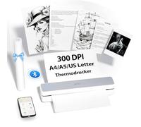 iDPRT MT610 Portable Thermal Printer, Mobile Printer A4 for Travel, A4 Compatible with Windows, iOS, Android, 300 dpi Monochrome Travel Printer for Home, Learning