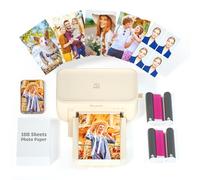 iDPRT Photo Printer, Mini Photo Printer with 108 Sheets & 2 Ink Cassettes Included, Support Wi-Fi Connection Phone Photo Printer, AR Video Picture Printer, 4PASS Dye Sublimation Printer, Beige