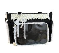idqwsswt Waterproof Nylon Tote Bag Fashion Ribbon Itabag And Adjustable Strap Shoulder Bag Waterproof Performance Of Nylon Lace Ruffle Pin Y2k Sweet Shoulder, black