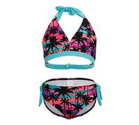 iDrawl Big Girls Kids Two Piece Tankini Set Coco Printed Halter Swimsuit V-Neck Cute Sleeveless Swimming Costume Age 8 to 10